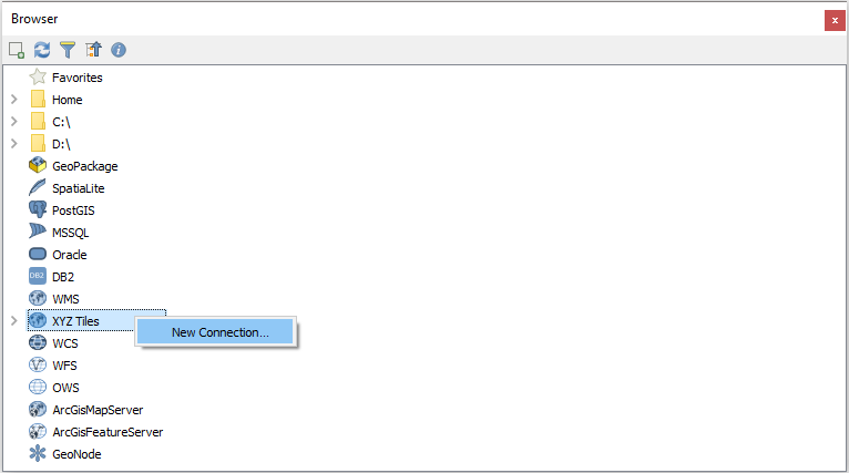 New Connection XYZ Tiles QGIS 3