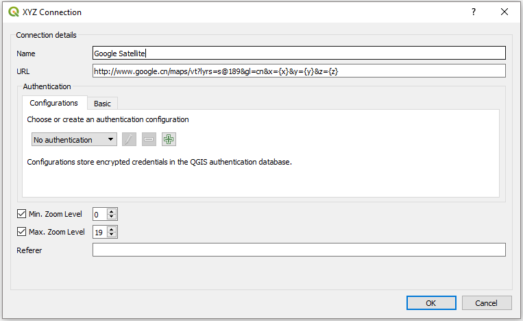 XYZ Connection QGIS 3