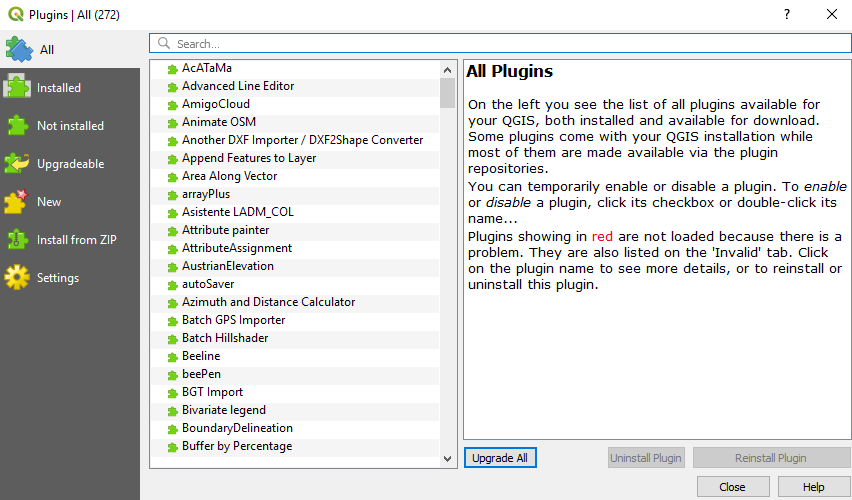 List of plugins currently installed