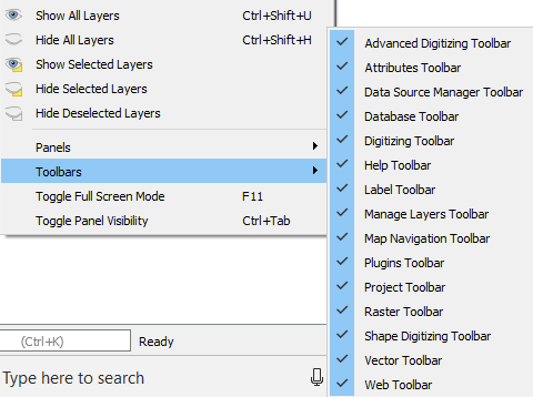 Setting the toolbars