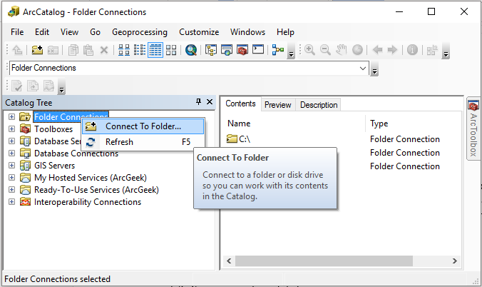 Connecting to a Directory in ArcCatalog