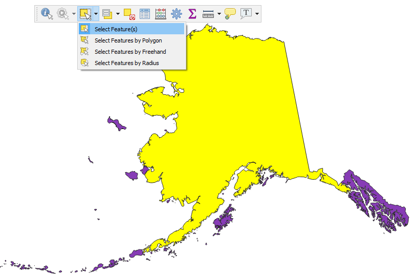 Feature selected in QGIS
